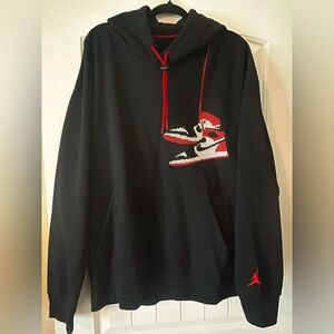 Jordan Black Sweatshirt w/TennisShoe Design in White/Black & Red